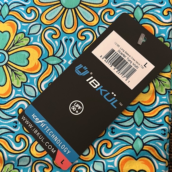 IBKUL Long Sleeve Crew Neck Top Scarlet Print Turquoise S and L - Picture 7 of 8